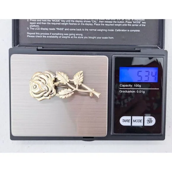 Vintage Sterling Silver Rose Brooch Pin Detailed Floral Design Floral Statement - Picture 9 of 9